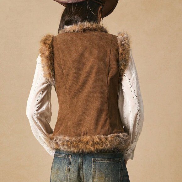 Brown Casual Women's Nomad Style Sleeveless Jacket Vest - Picture 2 of 9